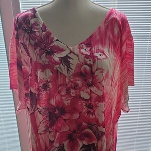 Grayson Threads Pink Asymmetrical Short Sleeve Blouse